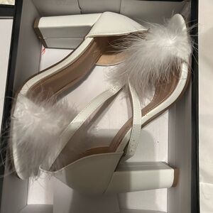 Windsor White Feather Strap Block Heel Sandals